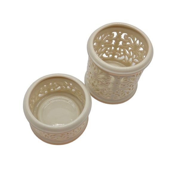 Lenox Tea Light Holders Cream Pierced Fine Porcelain 3 and 1.75 Inches Tall - Picture 5 of 7